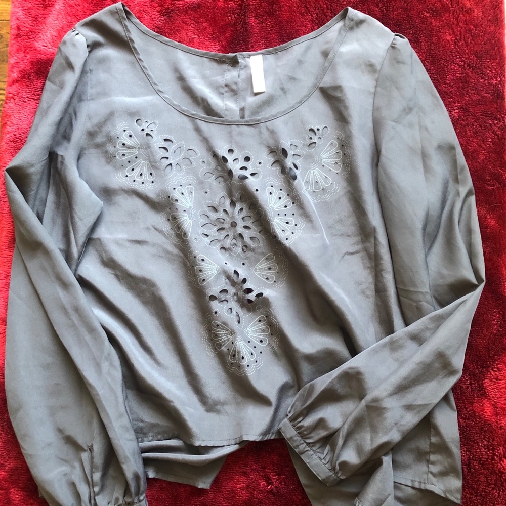 Charcoal gray long sleeve blouse